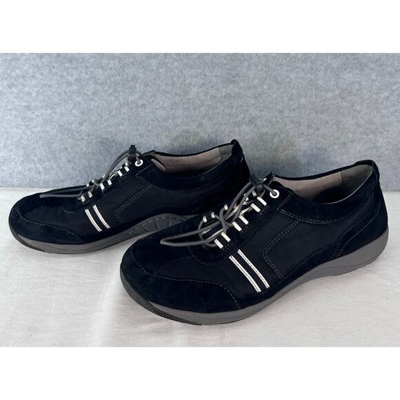 Dansko Shoes - Dansko Women's sz 41 Helen Sneakers Black Suede White Stripe Casual Comfort Walk